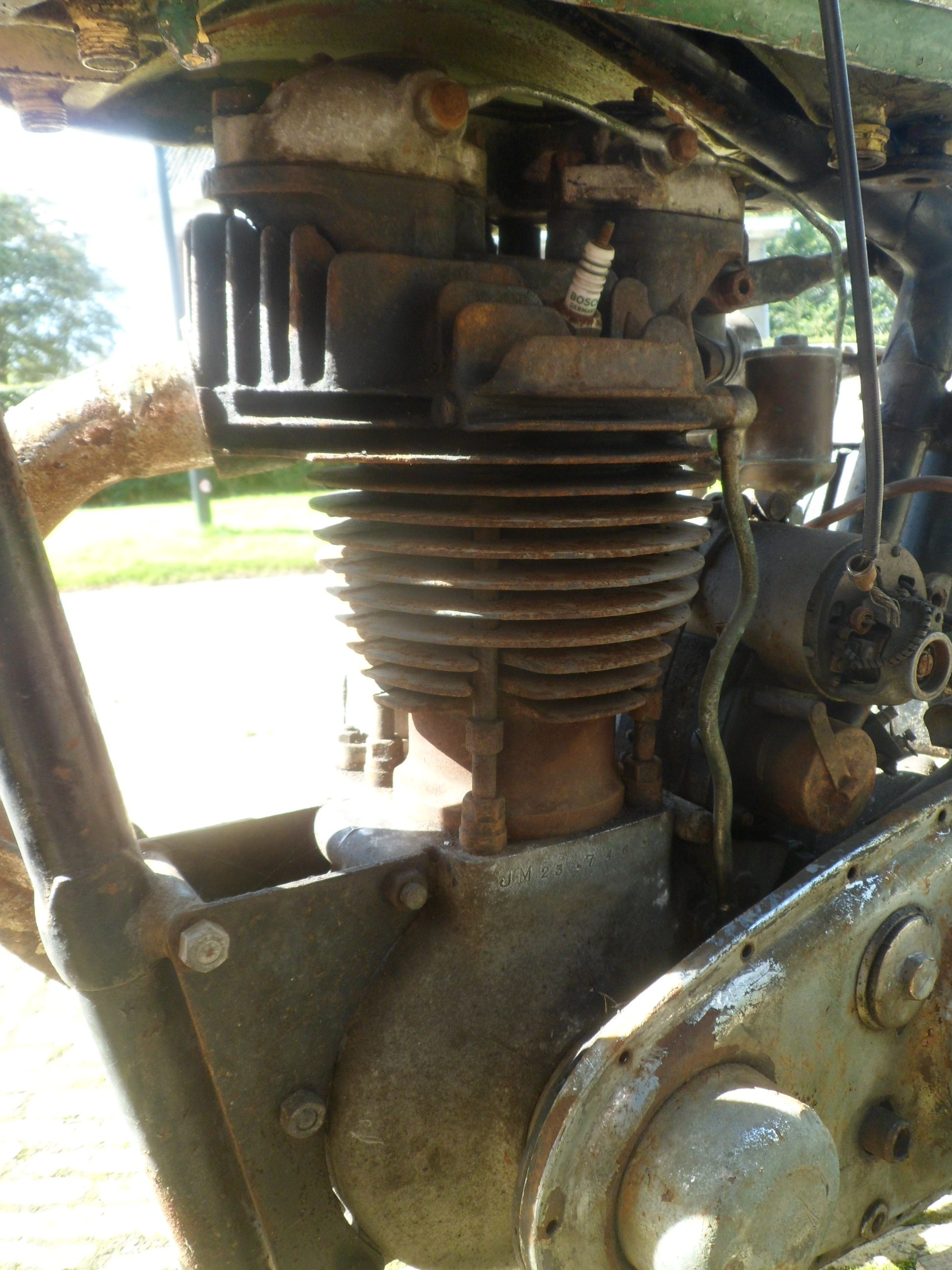 Detail of the BSA M23 oil tank and frame area.