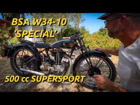 1934 BSA W34-10 Special outdoors with its owner and yellow model-title text.
